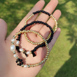 Boho Stone Beaded Flower Bracelet Women Seed Beads Round Ball Stretch Jewelry
