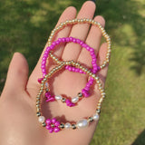 Boho Stone Beaded Flower Bracelet Women Seed Beads Round Ball Stretch Jewelry