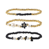 Boho Stone Beaded Flower Bracelet Women Seed Beads Round Ball Stretch Jewelry