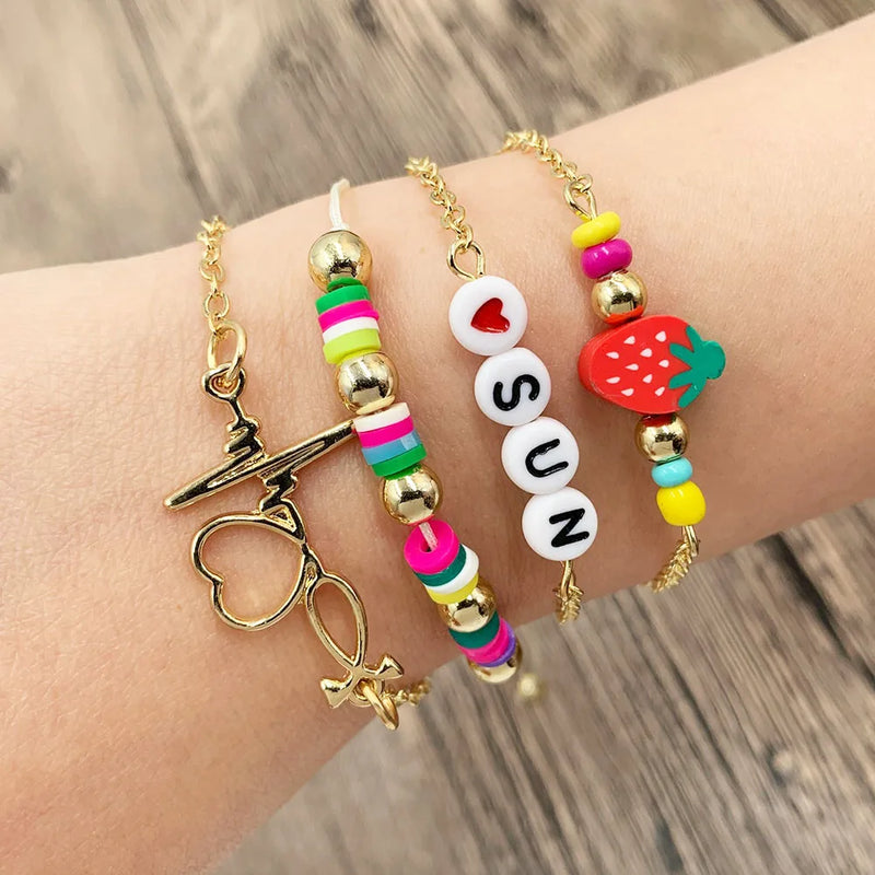 Vedawas Heart Letter Beads Bracelets Ethnic Flower Kids Charm Bracelets
