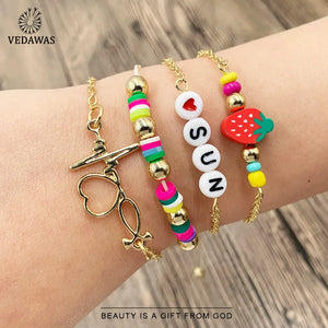 Vedawas Heart Letter Beads Bracelets Ethnic Flower Kids Charm Bracelets