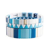 Multicolor Stretch Enamel Bracelet Hand Painted Stripes Jewelry