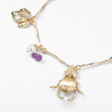 Animal Shape and Pearl Pendant Necklace Vintage Metal Chain Insect Necklace