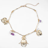Animal Shape and Pearl Pendant Necklace Vintage Metal Chain Insect Necklace