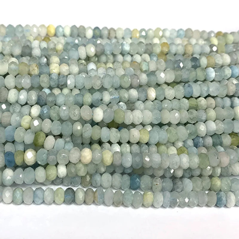Veemak Aquamarine Faceted Rondelle Crystal Gemstones Beads For Jewelry Making