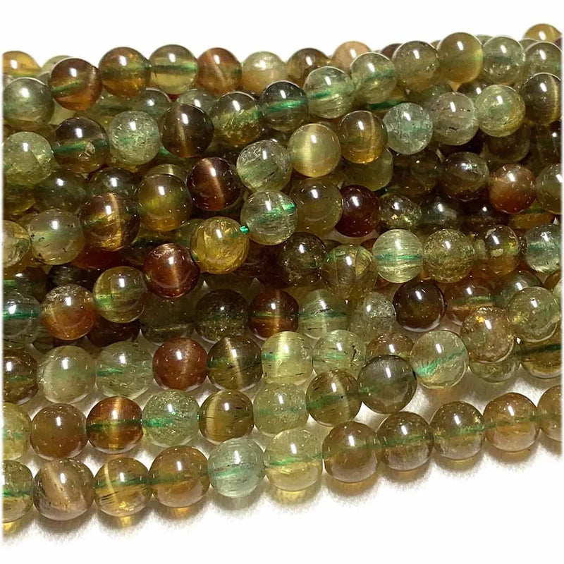 Veemak Brown Green Cat's Eye Chrysoberyl Round Beads For Jewelry Making