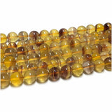 Veemak Yellow Fluorite Round Loose Beads Natural Gemstone Crystal DIY