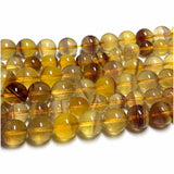 Veemak Yellow Fluorite Round Loose Beads Natural Gemstone Crystal DIY