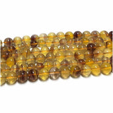 Veemak Yellow Fluorite Round Loose Beads Natural Gemstone Crystal DIY