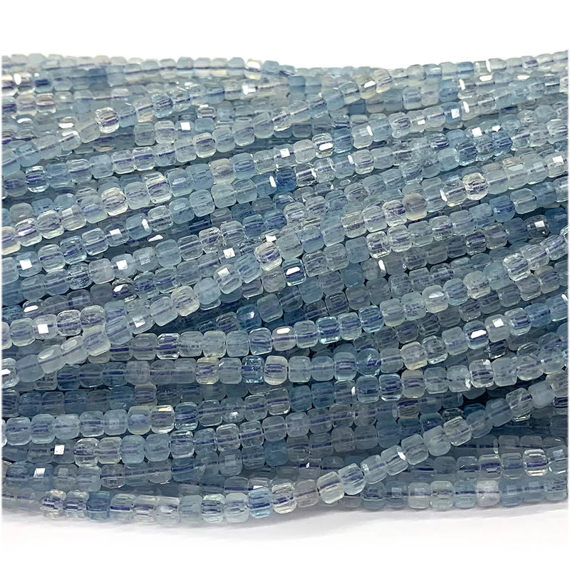 Aquamarine Edge Cube Faceted Beads for Jewelry Making DIY