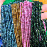 Red Pink Green Tourmaline Edge Cube Faceted Beads for Jewelry Making