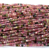 Red Pink Green Tourmaline Edge Cube Faceted Beads for Jewelry Making