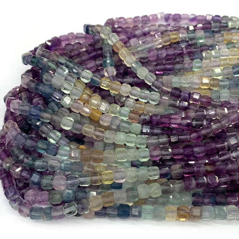 Fluorite Edge Cube Faceted Beads Natural Stones