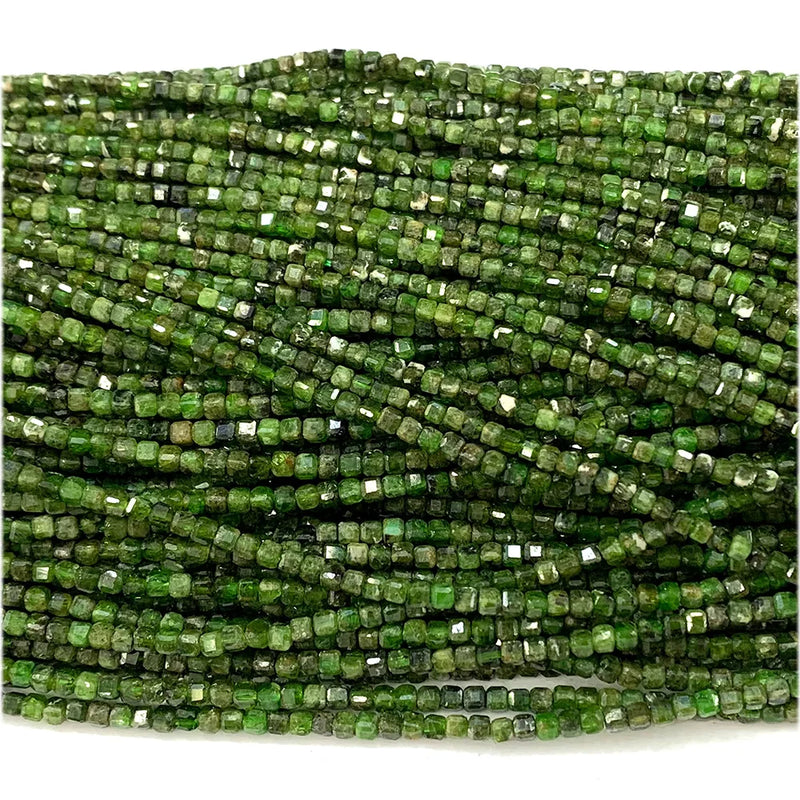 Green Diopside Edge Cube Faceted Beads For Jewelry Making