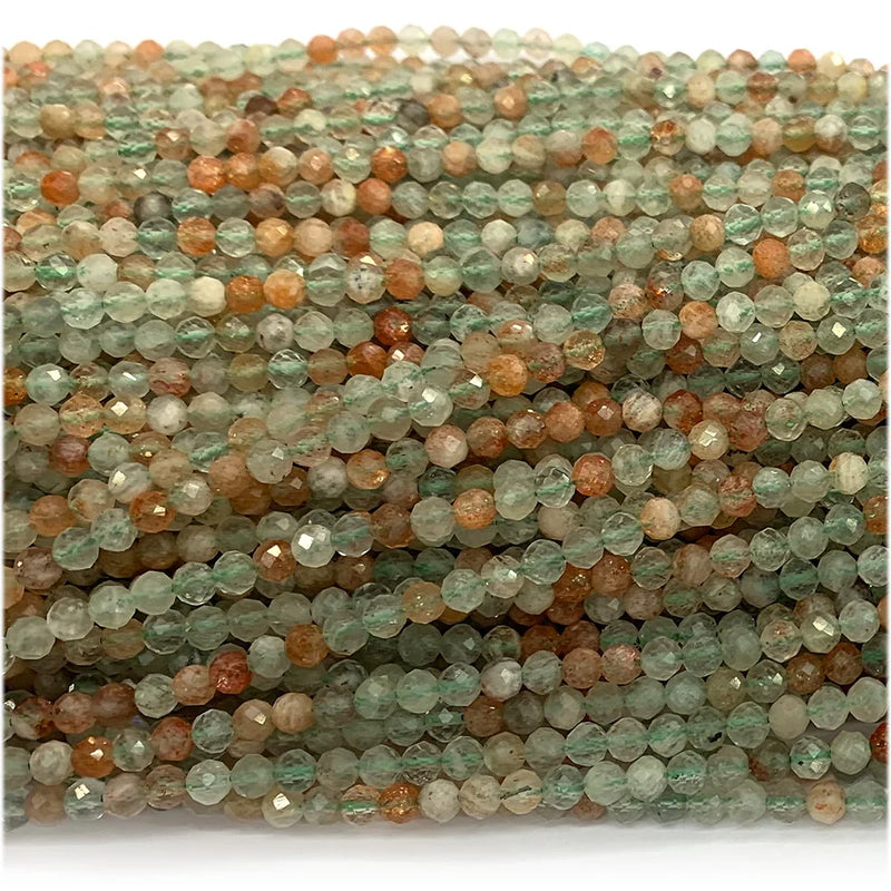 Green Arusha Sunstone Faceted Round Beads Natural Gemstones DIY Jewelry