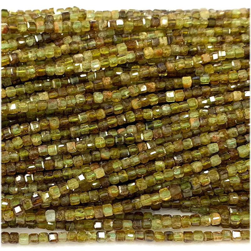 Green Tsavorite Edge Cube Faceted Beads For Jewelry Making