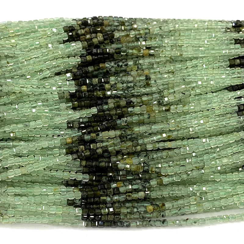 Green Prehnite Edge Cube Faceted Beads For Jewelry Making