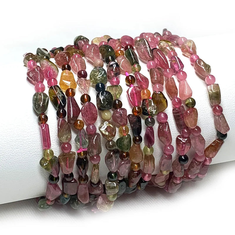 Tourmaline Nugget Round Beads Bracelets Clear Multi-color Charms Gemstones