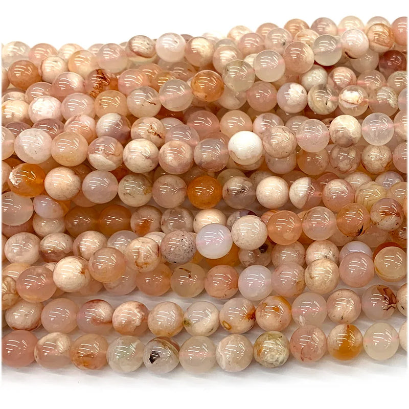 Pink Cherry Blossoms Agate Round Beads for Jewelry Making Charms