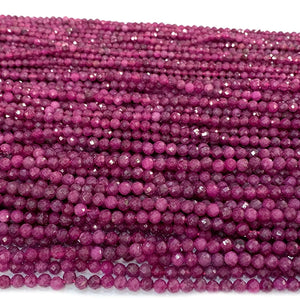 Red Ruby Natural Stone Faceted Round Beads for Jewelry Making