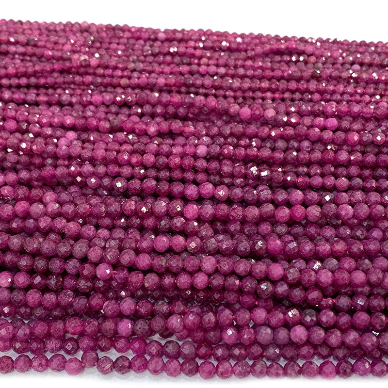 Red Ruby Natural Stone Faceted Round Beads for Jewelry Making
