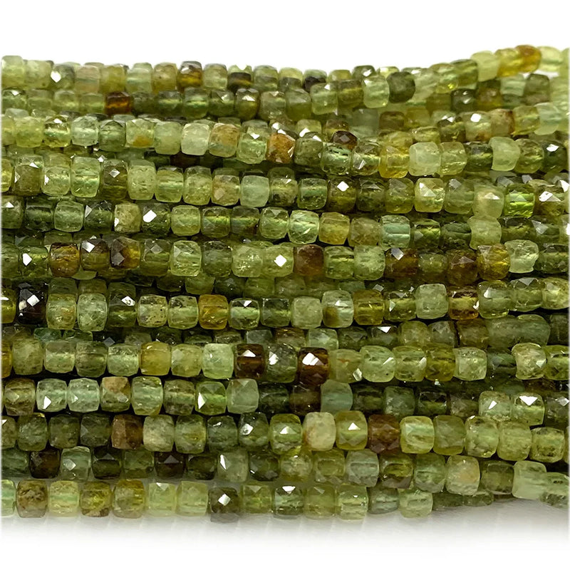 Tsavorite Green Garnet Cube Small Beads Natural Gemstones