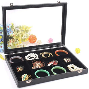 Velvet 12 Grid Jewelry Tray Box Removable Display Case Organizer