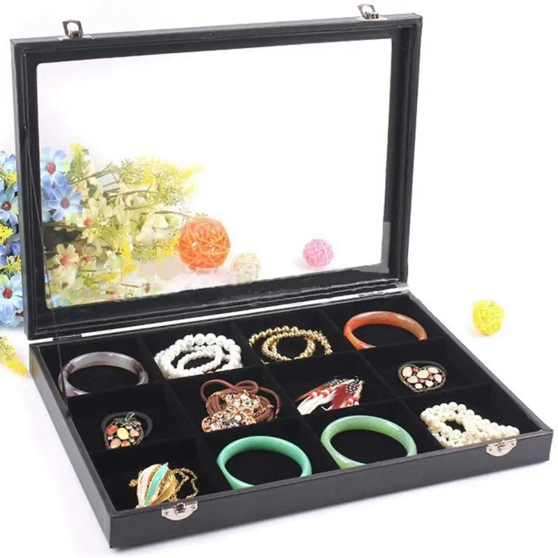 Velvet 12 Grid Jewelry Tray Box Removable Display Case Organizer