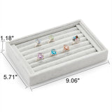 Velvet Ring Earrings Trays Showcase Display Jewelry Organizer (White)