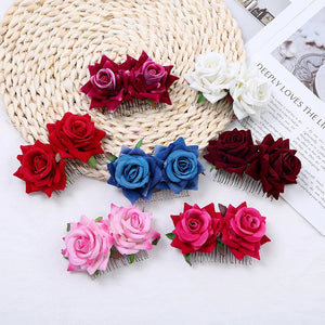 Velvet Cloth Artificial Flower Hair Comb for Women Wedding Brides Tiaras