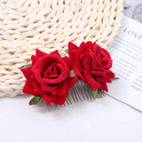 Velvet Cloth Artificial Flower Hair Comb for Women Wedding Brides Tiaras