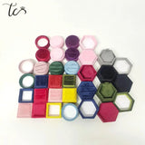 Velvet Double Ring Box Hexagon Wedding Ceremony Ring Box with Detachable Lid