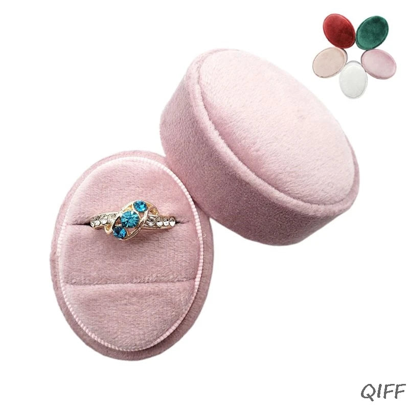 Velvet Double Ring Box Oval Wedding Ceremony Ring Box