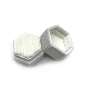 Velvet Double Slots Ring Display Box Hexagon Wedding Supplies