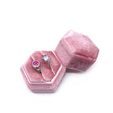Velvet Double Slots Ring Display Box Hexagon Wedding Supplies