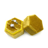 Velvet Double Slots Ring Display Box Hexagon Wedding Supplies