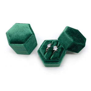 Velvet Double Slots Ring Display Box Hexagon Wedding Supplies