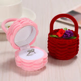 Pink Velvet Flower Basket Wedding Ring Earring Holder