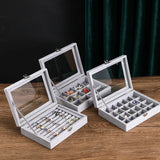 Soft Gray Velvet Ring Earring Jewelry Display Box Organizer