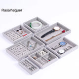 Soft Gray Velvet Ring Earring Jewelry Display Box Organizer