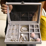 Soft Gray Velvet Ring Earring Jewelry Display Box Organizer