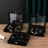 Soft Gray Velvet Ring Earring Jewelry Display Box Organizer
