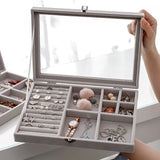 Velvet Glass Ring Earring Jewelry Organize Box Tray Storage Case