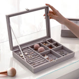 Velvet Glass Ring Earring Jewelry Organize Box Tray Storage Case