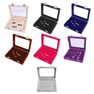 Velvet Glass Ring Earring Jewelry Display Organizer Box