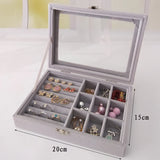 Velvet Glass Ring Earring Jewelry Organize Box Tray Storage Case