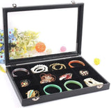 Velvet Glass lid Jewelry Tray Necklace Ring Organizer
