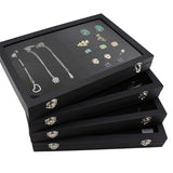 Velvet Glass lid Jewelry Tray Necklace Ring Organizer