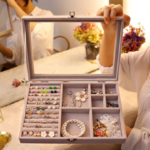 Velvet Gray Jewelry Ring Display Box Organizer
