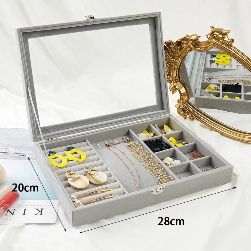 Velvet Gray Jewelry Ring Display Box Organizer